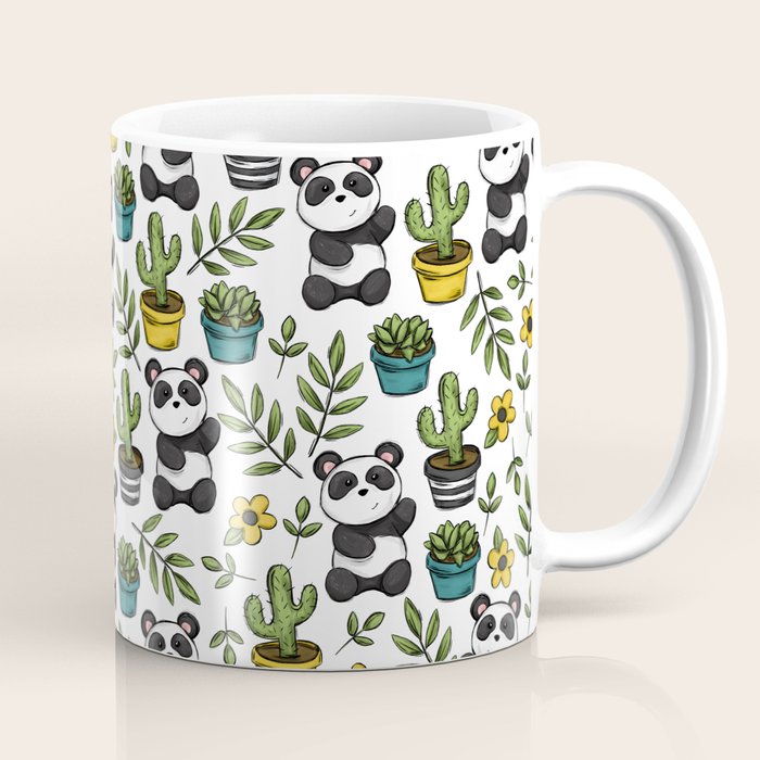 Panda Print, Succulents, Greenery and Cute Pandas, Flowers and Cactus Coffee Mug Gallery Image 1