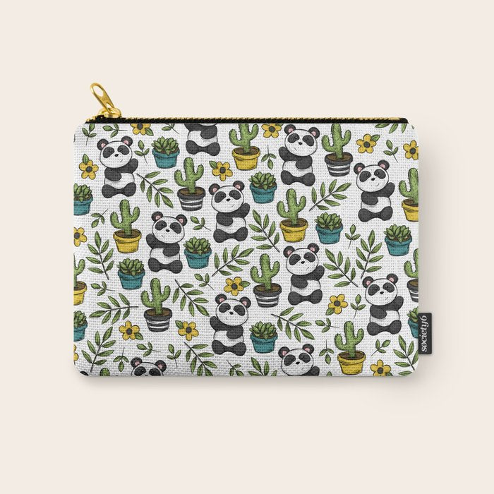 Panda Print, Succulents, Greenery and Cute Pandas, Flowers and Cactus Carry All Pouch Gallery Image 1