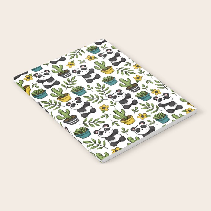 Panda Print, Succulents, Greenery and Cute Pandas, Flowers and Cactus Notebook Gallery Image 1