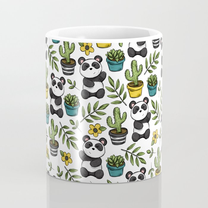 Panda Print, Succulents, Greenery and Cute Pandas, Flowers and Cactus Coffee Mug Gallery Image 4