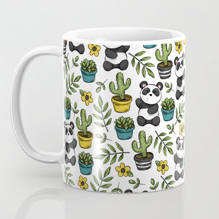 Panda Print, Succulents, Greenery and Cute Pandas, Flowers and Cactus Coffee Mug Gallery Image 3