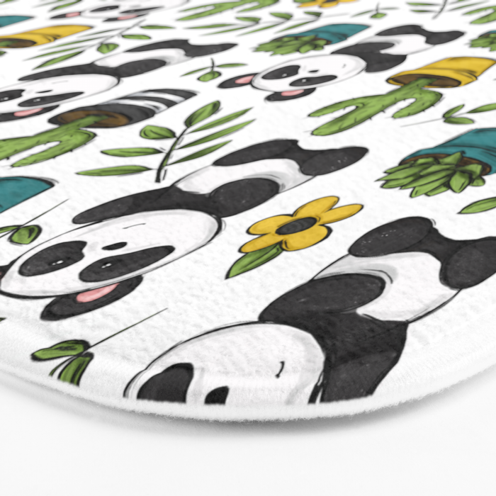 Panda Print, Succulents, Greenery and Cute Pandas, Flowers and Cactus Bath Mat Gallery Image 3