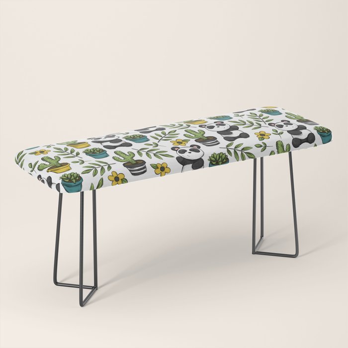 Panda Print, Succulents, Greenery and Cute Pandas, Flowers and Cactus Bench Gallery Image 1