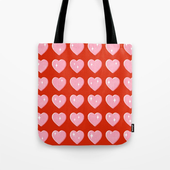 Love Hearts - pink hearts on red Tote Bag Gallery Image 1