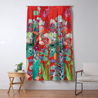 Red floral Jungle Garden Botanical featuring Proteas, Reeds, Eucalyptus, Ferns and Birds of Paradise Window Curtain Gallery Image 5