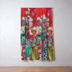 Red floral Jungle Garden Botanical featuring Proteas, Reeds, Eucalyptus, Ferns and Birds of Paradise Window Curtain Gallery Image 3