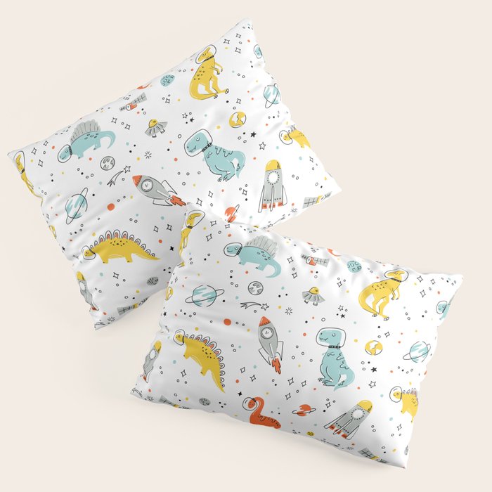 Sketchy Space Dinosaurs Pillow Sham Gallery Image 1