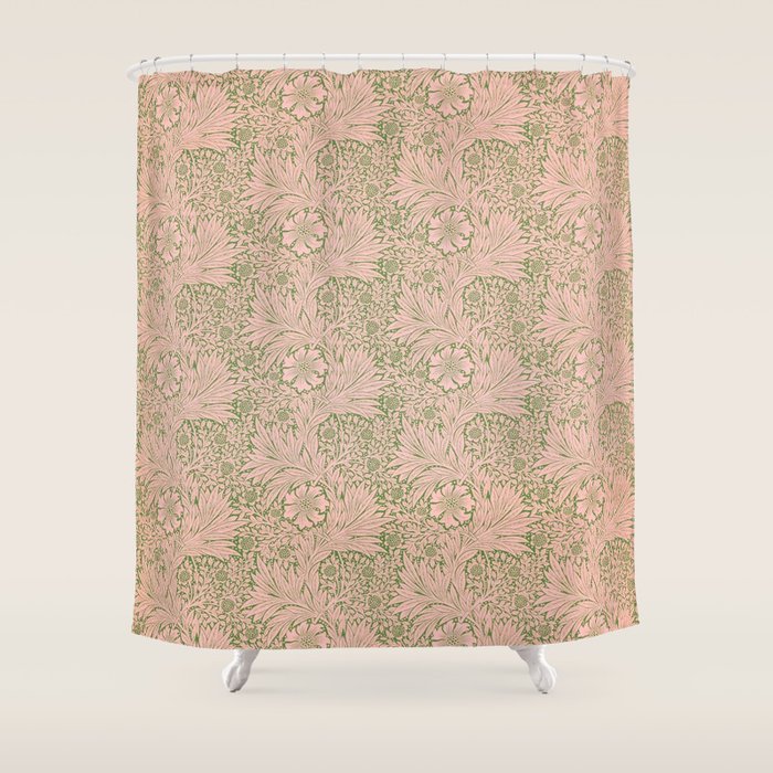 William Morris Marigold Olive Pink Shower Curtain Gallery Image 1