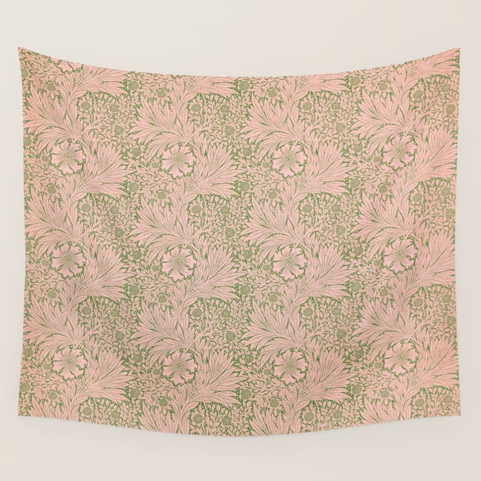William Morris Marigold Olive Pink Wall Tapestry Gallery Image 1