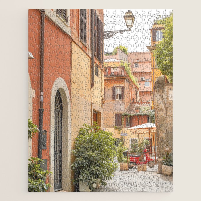 Street In Rome Photo | Travel Photography In Italy Art Print | Colorful Trastevere Houses Jigsaw Puzzle Gallery Image 1