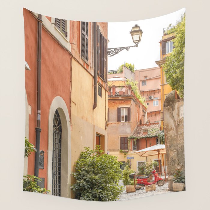 Street In Rome Photo | Travel Photography In Italy Art Print | Colorful Trastevere Houses Wall Tapestry Gallery Image 4