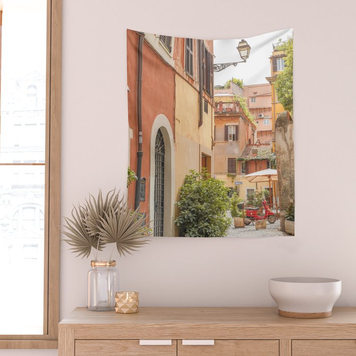 Street In Rome Photo | Travel Photography In Italy Art Print | Colorful Trastevere Houses Wall Tapestry Gallery Image 2