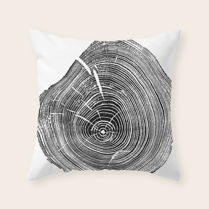 Loblolly Pine - Tree ring ink woodblock print Throw Pillow Gallery Image 1