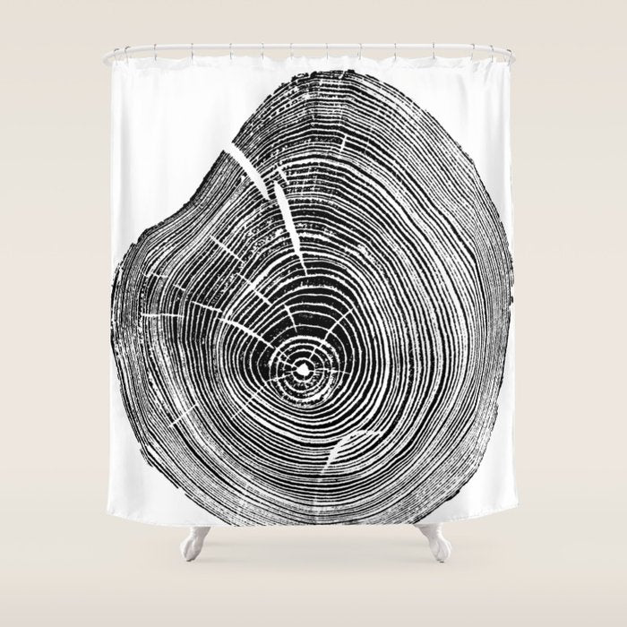 Loblolly Pine - Tree ring ink woodblock print Shower Curtain Gallery Image 1