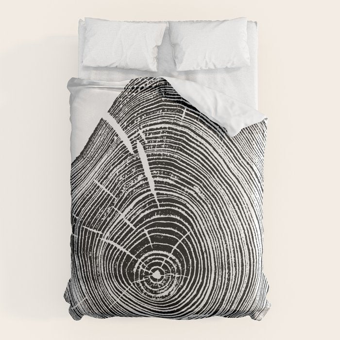 Loblolly Pine - Tree ring ink woodblock print Duvet Cover Gallery Image 6