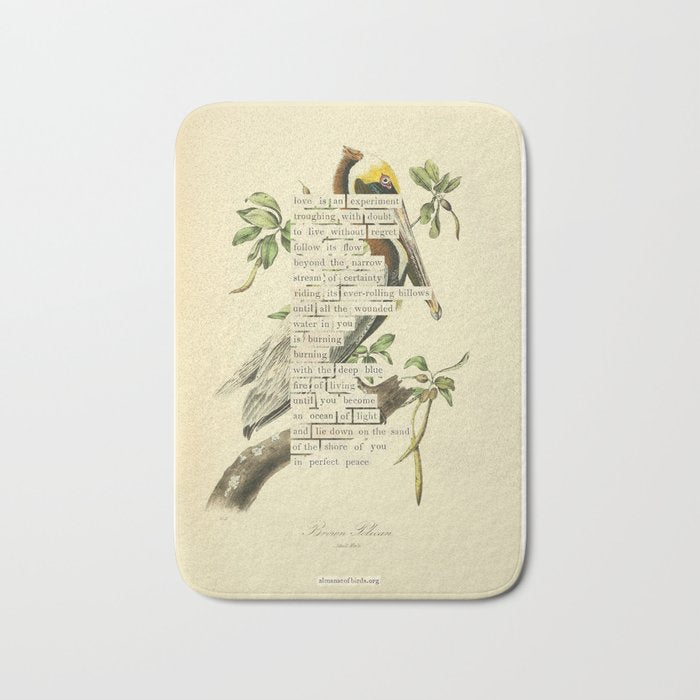 Bird Divinations: Brown Pelican (about: almanacofbirds.org) Bath Mat Gallery Image 1