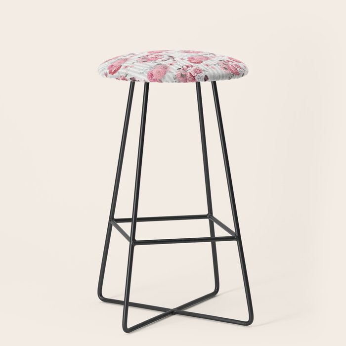 Vintage Striped Pink Floral Pattern Stool Gallery Image 1