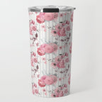 Vintage Striped Pink Floral Pattern Travel Mug Gallery Image 1
