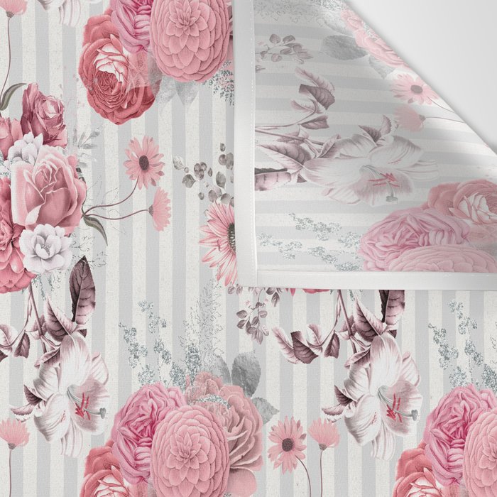 Vintage Striped Pink Floral Pattern Wall Tapestry Gallery Image 3