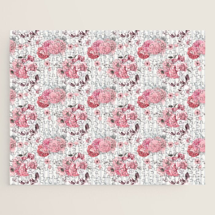 Vintage Striped Pink Floral Pattern Jigsaw Puzzle Gallery Image 1