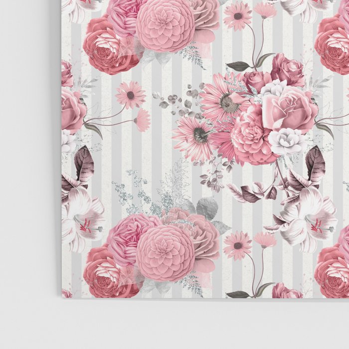 Vintage Striped Pink Floral Pattern Poster Gallery Image 3