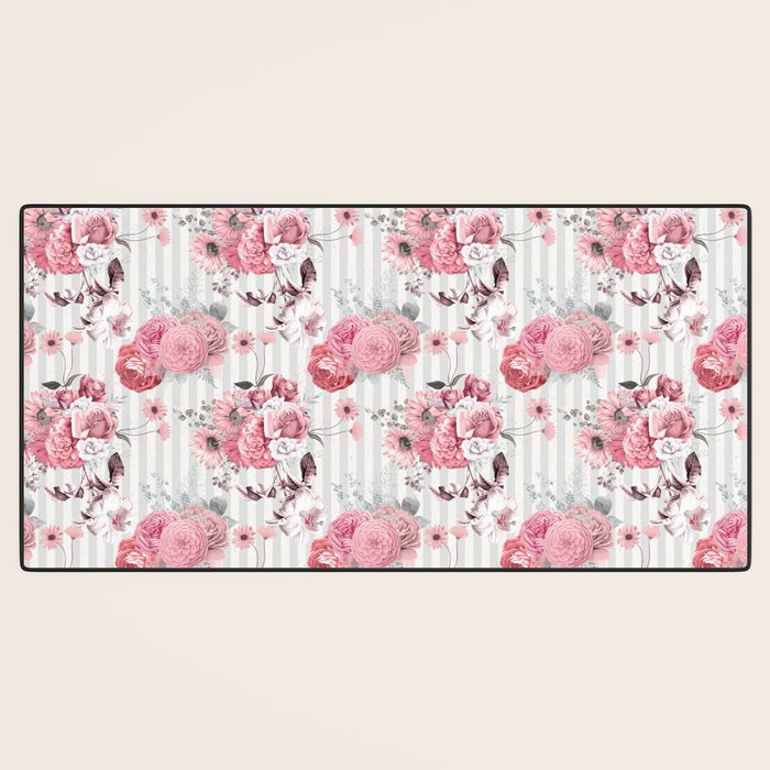 Vintage Striped Pink Floral Pattern Desk Mat Gallery Image 3