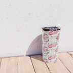 Vintage Striped Pink Floral Pattern Travel Mug Gallery Image 4