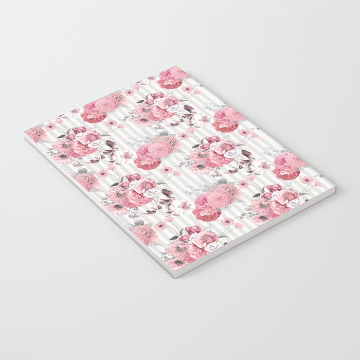 Vintage Striped Pink Floral Pattern Notebook Gallery Image 3