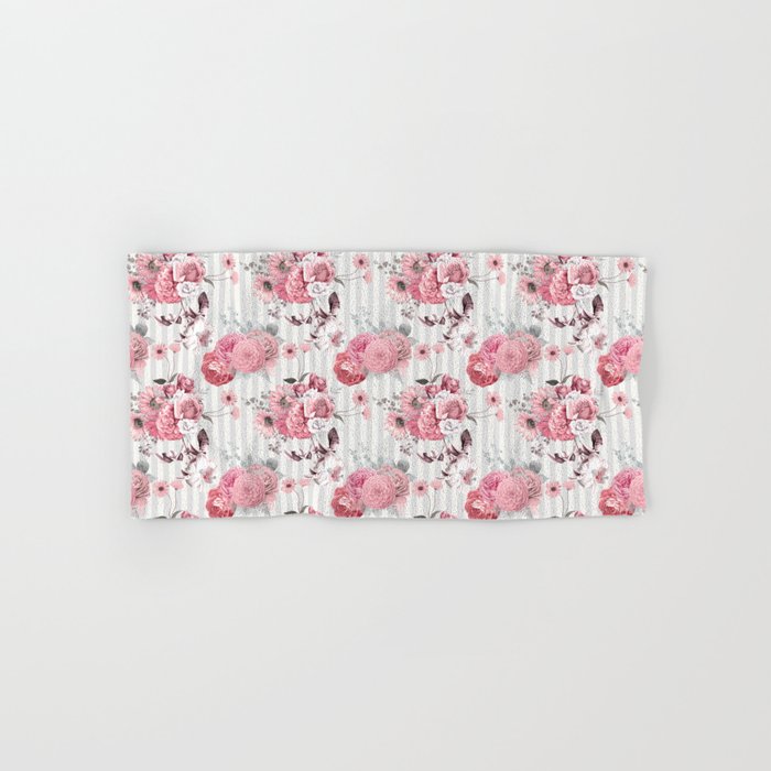 Vintage Striped Pink Floral Pattern Bath Towel Gallery Image 1