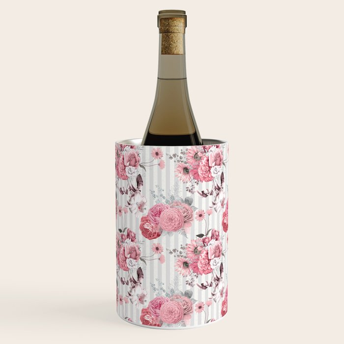 Vintage Striped Pink Floral Pattern Wine Chiller Gallery Image 2