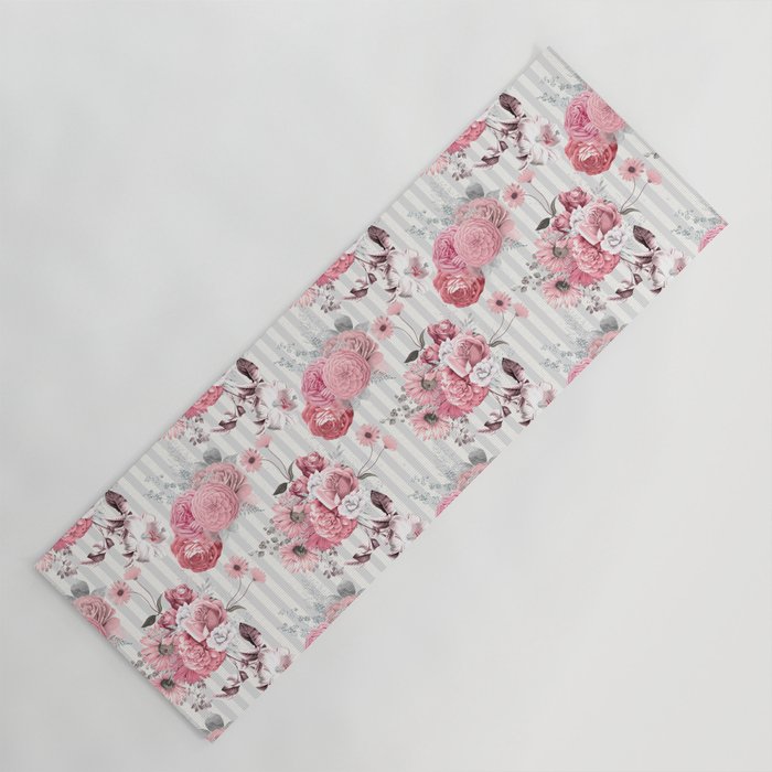 Vintage Striped Pink Floral Pattern Yoga Mat Gallery Image 1