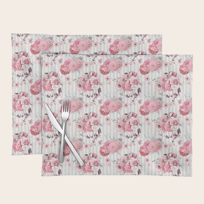 Vintage Striped Pink Floral Pattern Placemat Gallery Image 1