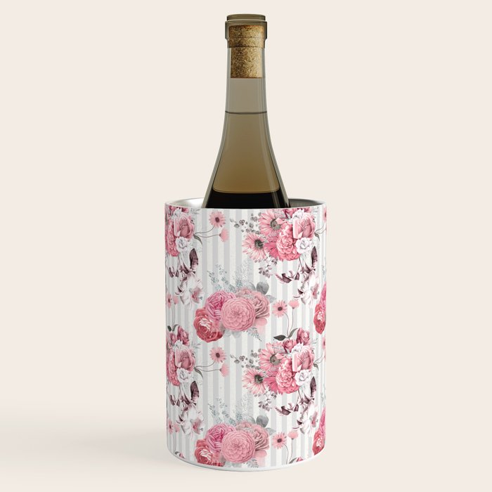 Vintage Striped Pink Floral Pattern Wine Chiller Gallery Image 1