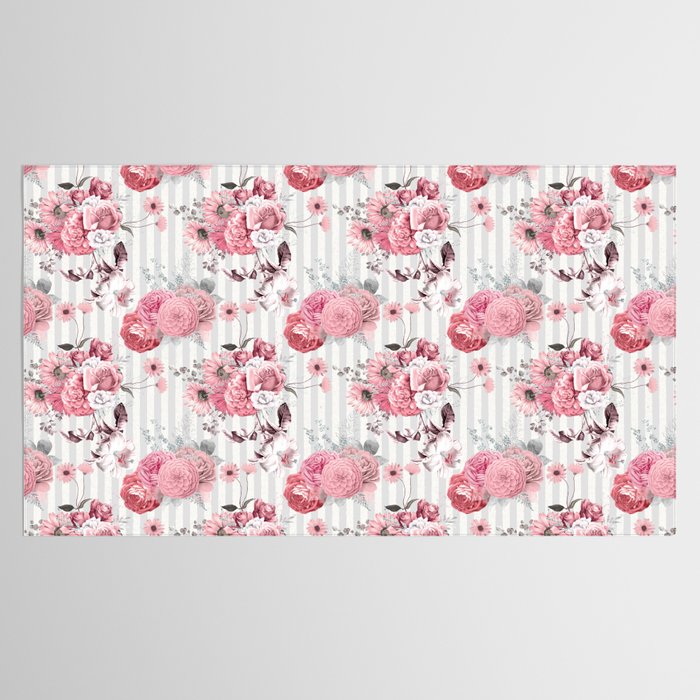 Vintage Striped Pink Floral Pattern Tablecloth Gallery Image 2