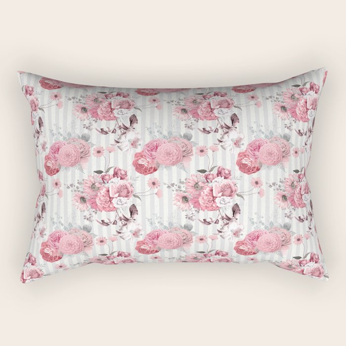 Vintage Striped Pink Floral Pattern Rectangular Pillow Gallery Image 2