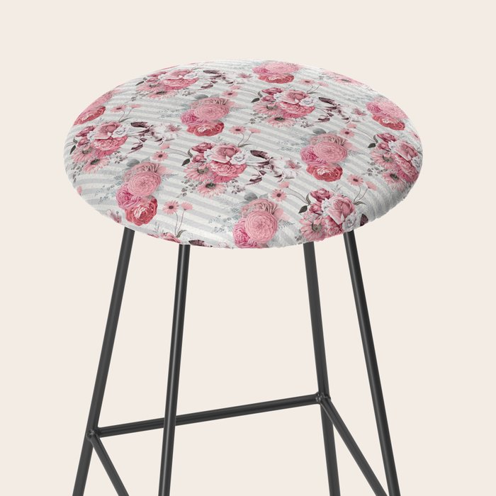 Vintage Striped Pink Floral Pattern Stool Gallery Image 2