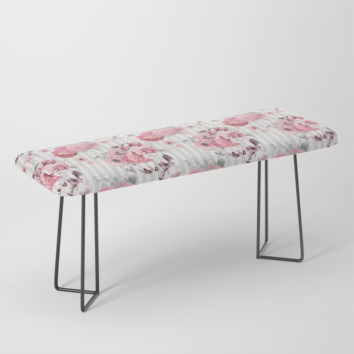 Vintage Striped Pink Floral Pattern Bench Gallery Image 1