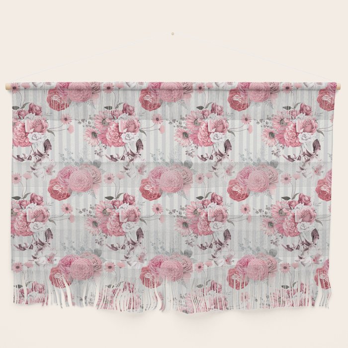 Vintage Striped Pink Floral Pattern Wall Hanging Gallery Image 1
