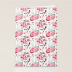 Vintage Striped Pink Floral Pattern Stationery Card Gallery Image 2
