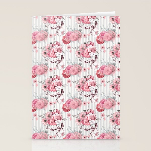 Vintage Striped Pink Floral Pattern Stationery Card Gallery Image 2