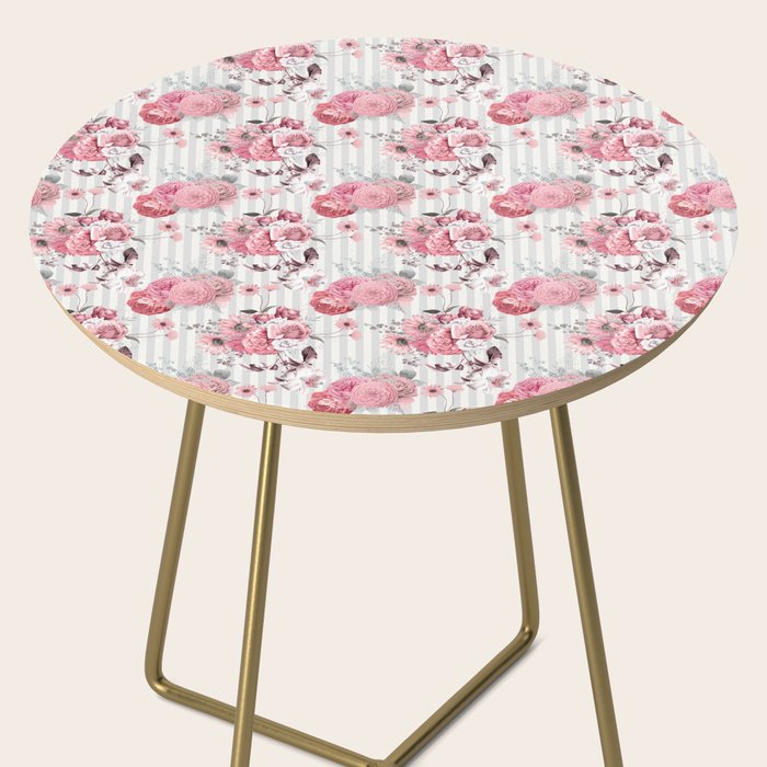 Vintage Striped Pink Floral Pattern Side Table Gallery Image 2