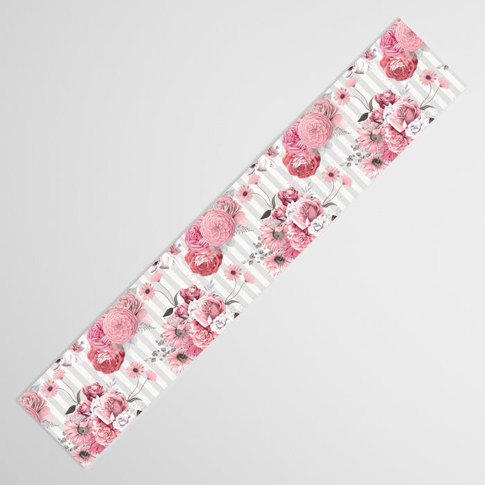 Vintage Striped Pink Floral Pattern Table Runner Gallery Image 3