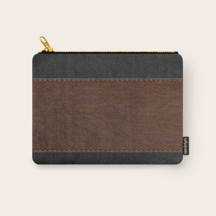 Image of a Brown & Black Stitched Leather Image Carry All Pouch Gallery Image 1