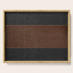 Image of a Brown & Black Stitched Leather Image Serving Tray Gallery Image 1