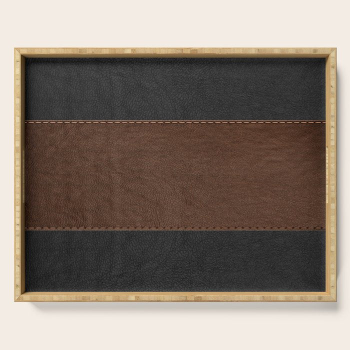 Image of a Brown & Black Stitched Leather Image Serving Tray Gallery Image 1