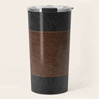 Image of a Brown & Black Stitched Leather Image Travel Mug Gallery Image 1