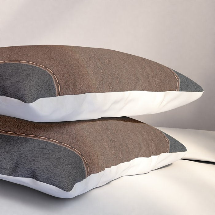 Image of a Brown & Black Stitched Leather Image Pillow Sham Gallery Image 3