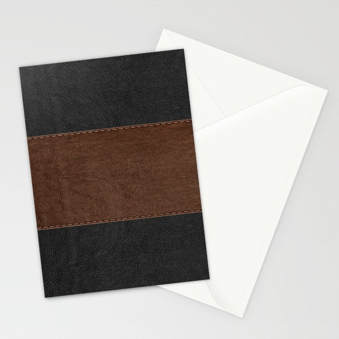 Image of a Brown & Black Stitched Leather Image Stationery Card Gallery Image 2