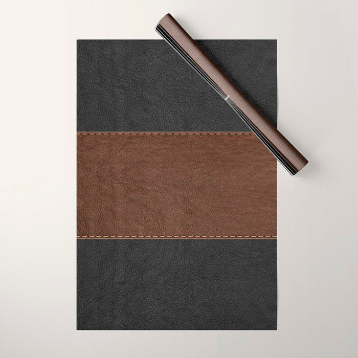 Image of a Brown & Black Stitched Leather Image Wrapping Paper Gallery Image 1