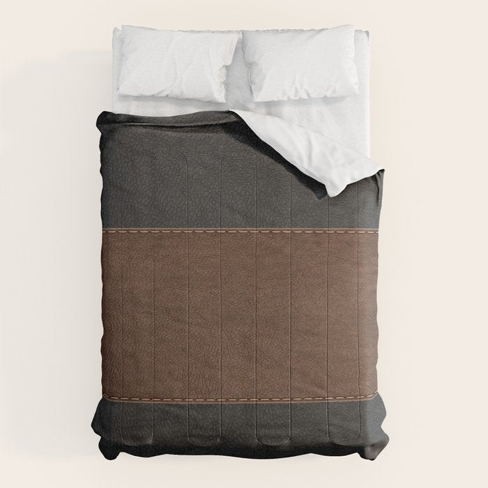 Image of a Brown & Black Stitched Leather Image Comforter Gallery Image 6